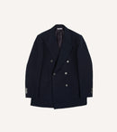 Navy Linen-Cotton Double-Breasted Tailored Jacket