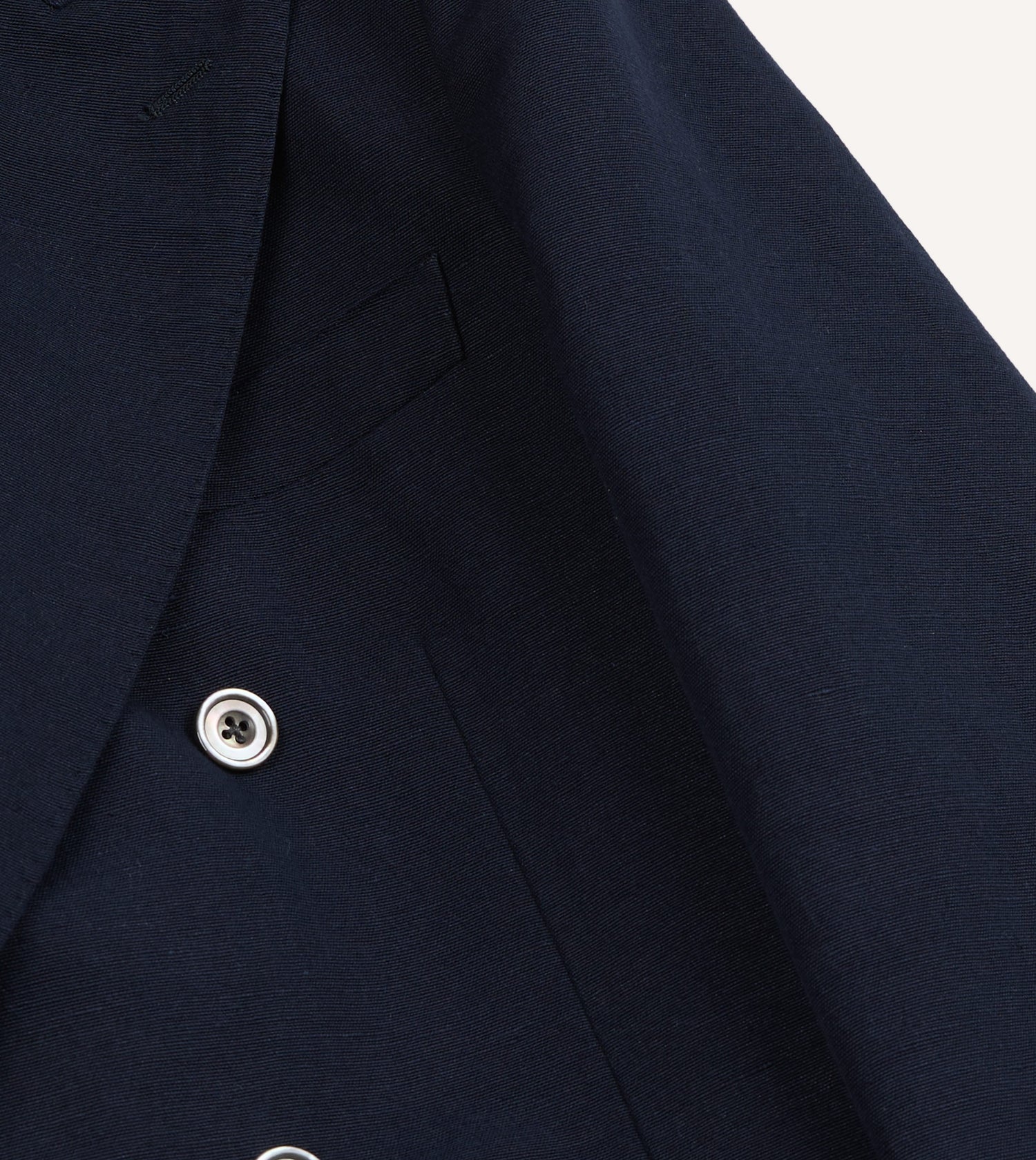 Navy Linen-Cotton Double-Breasted Tailored Jacket