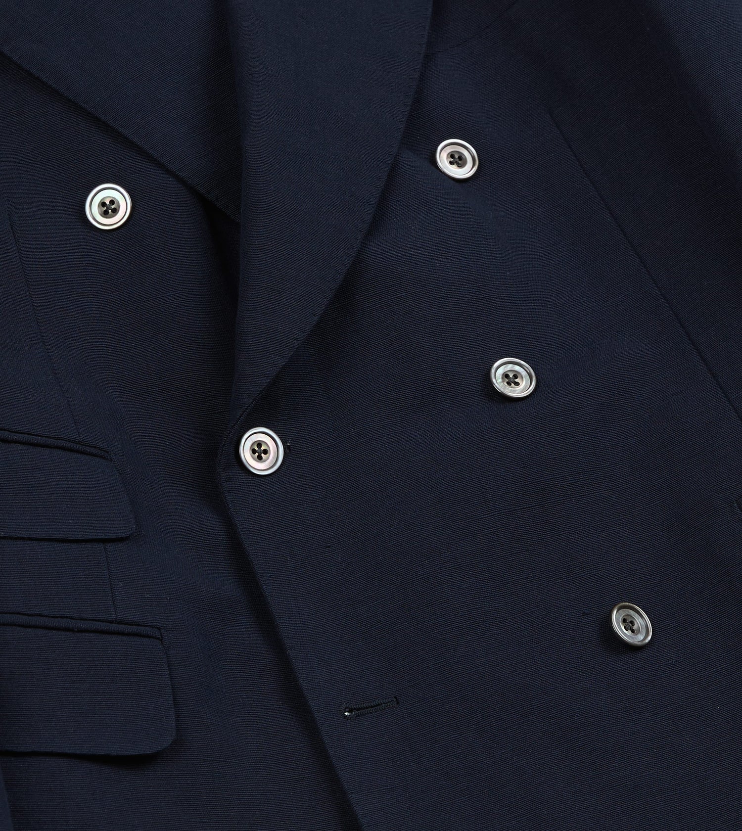 Navy Linen-Cotton Double-Breasted Tailored Jacket
