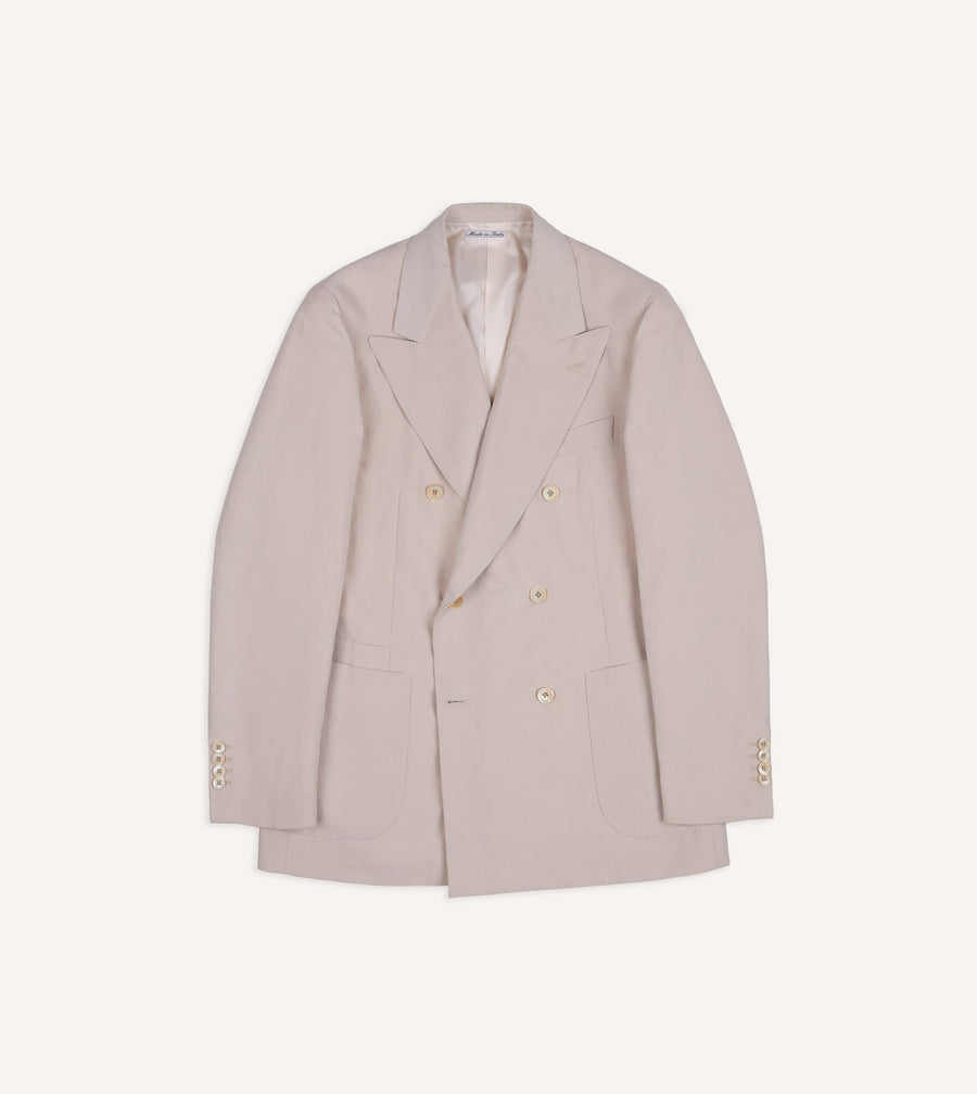 Pink Tussah Silk-Linen Double-Breasted Tailored Jacket