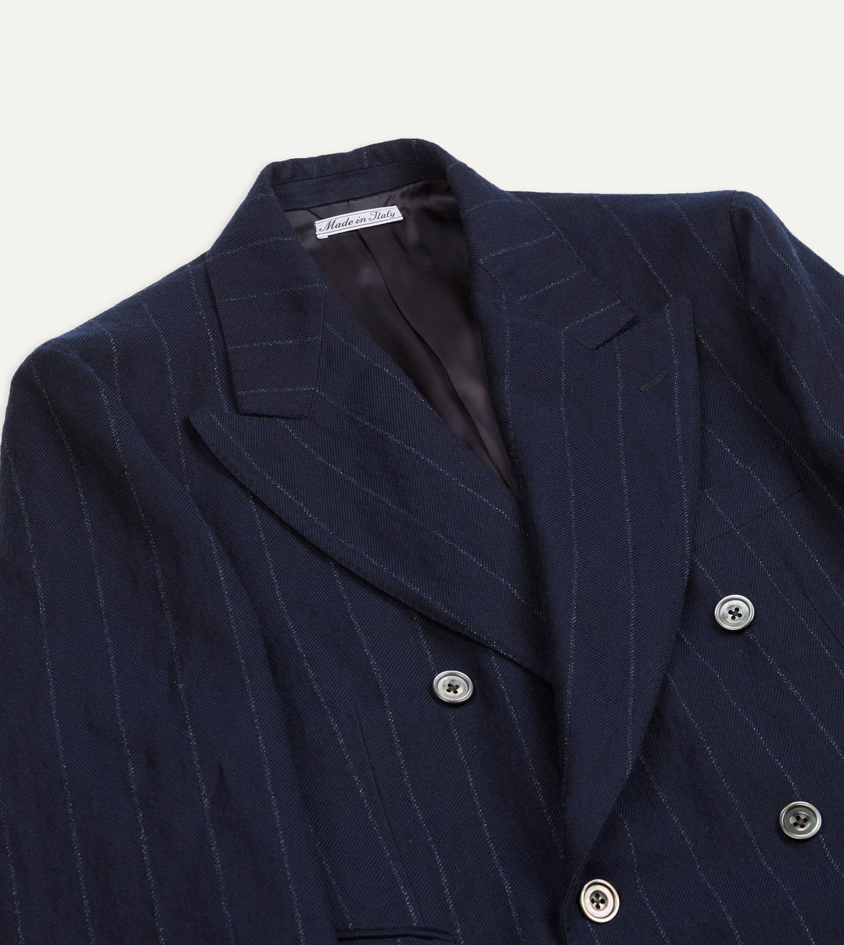Navy Pinstripe Wool-Cotton Double-Breasted Tailored Jacket