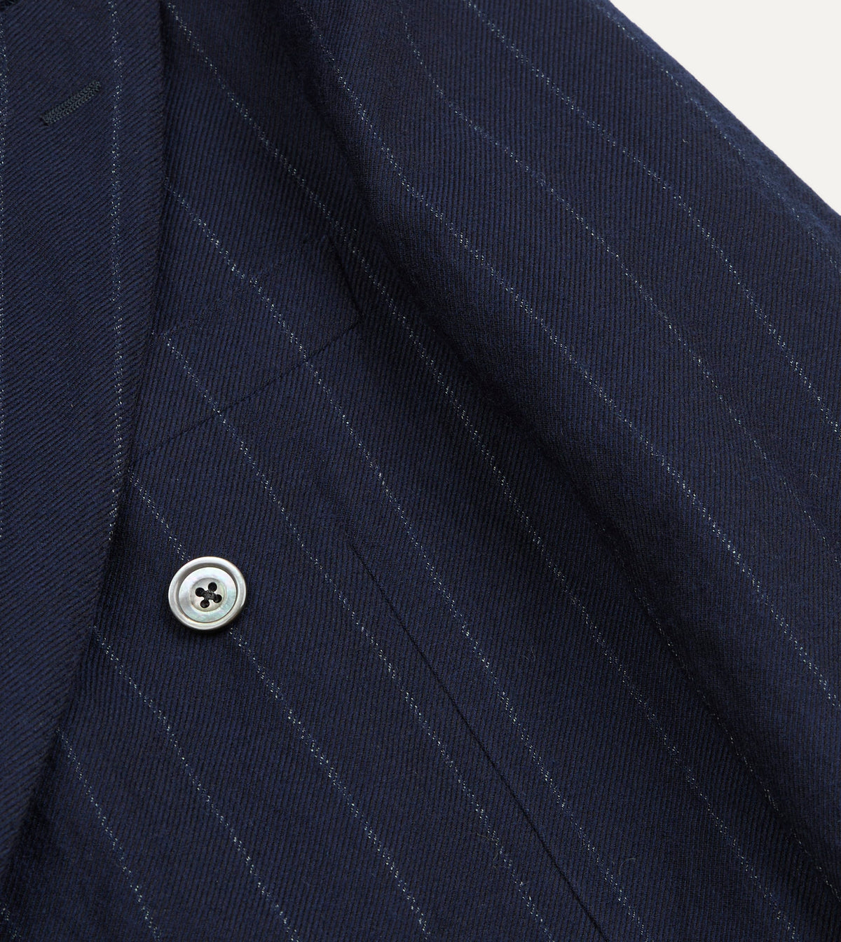 Navy Pinstripe Wool-Cotton Double-Breasted Tailored Jacket