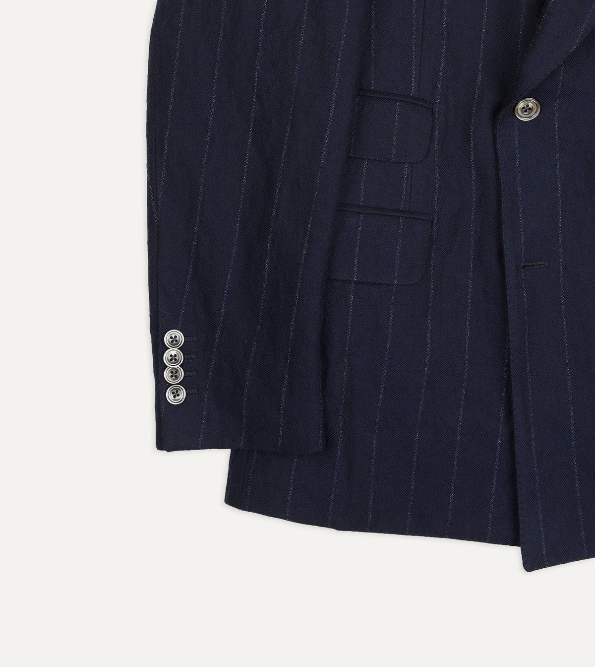 Navy Pinstripe Wool-Cotton Double-Breasted Tailored Jacket