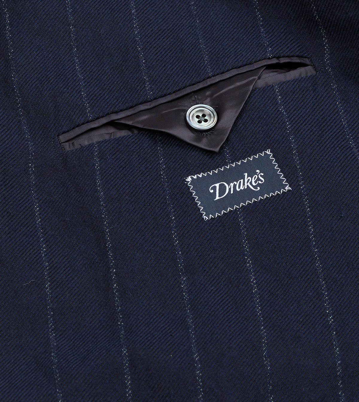Navy Pinstripe Wool-Cotton Double-Breasted Tailored Jacket