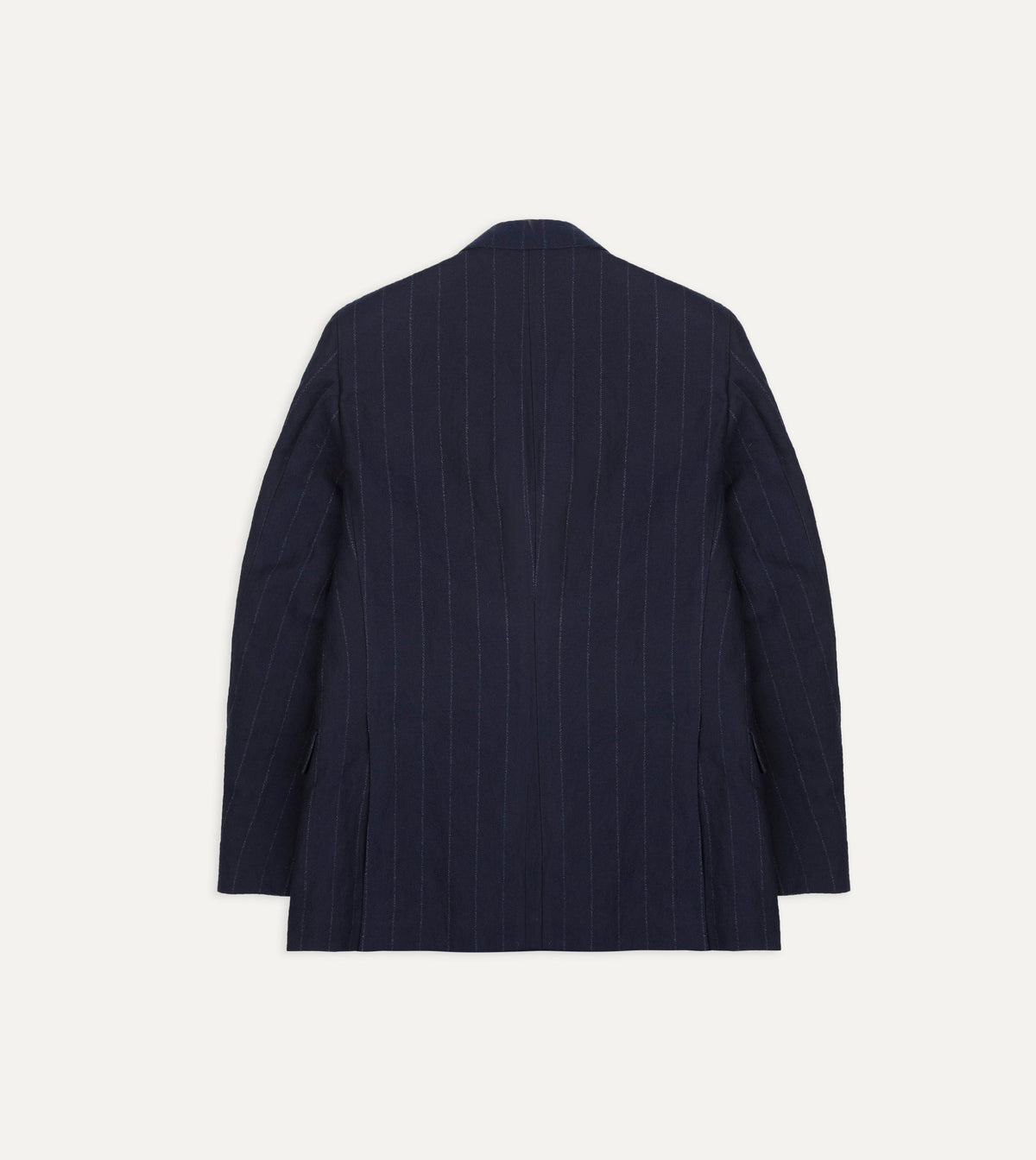Navy Pinstripe Wool-Cotton Double-Breasted Tailored Jacket