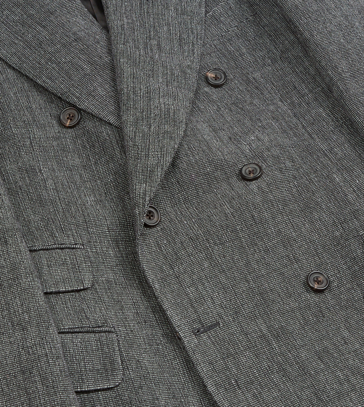 Grey Nailhead Linen-Wool Double-Breasted Tailored Jacket