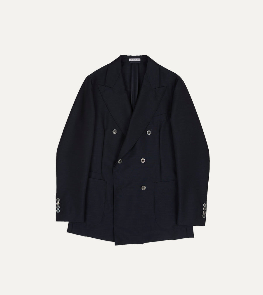 Navy Wool-Mohair Double-Breasted Travel Blazer