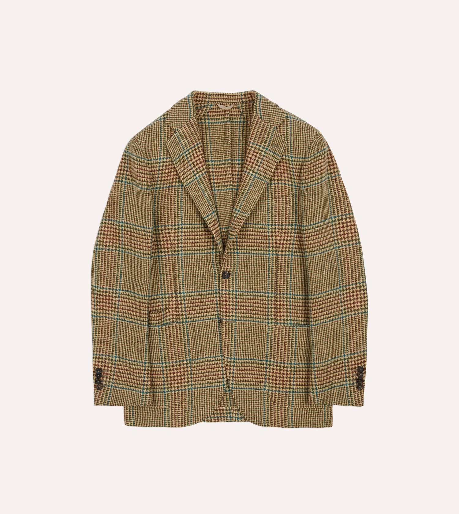 Brown, Green and Blue Houndstooth Check Tweed Blazer