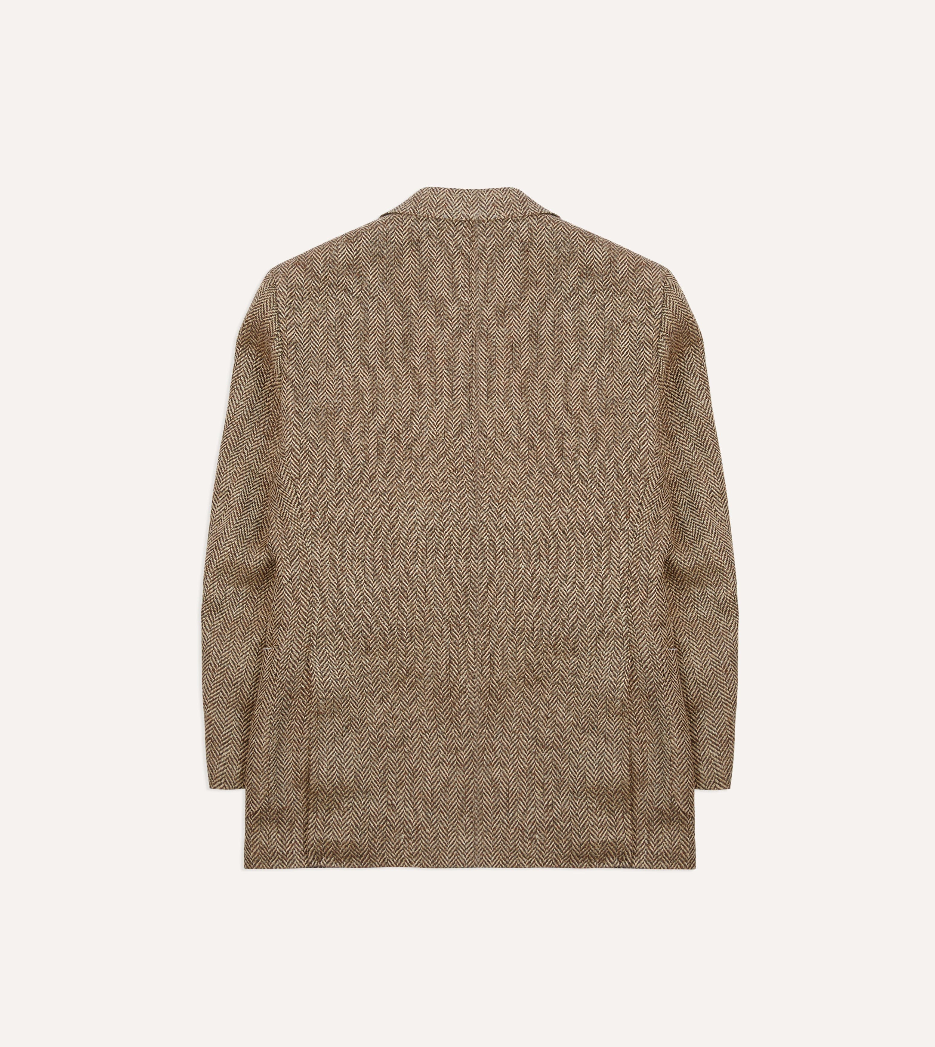 Brown Herringbone Linen-Silk Blazer