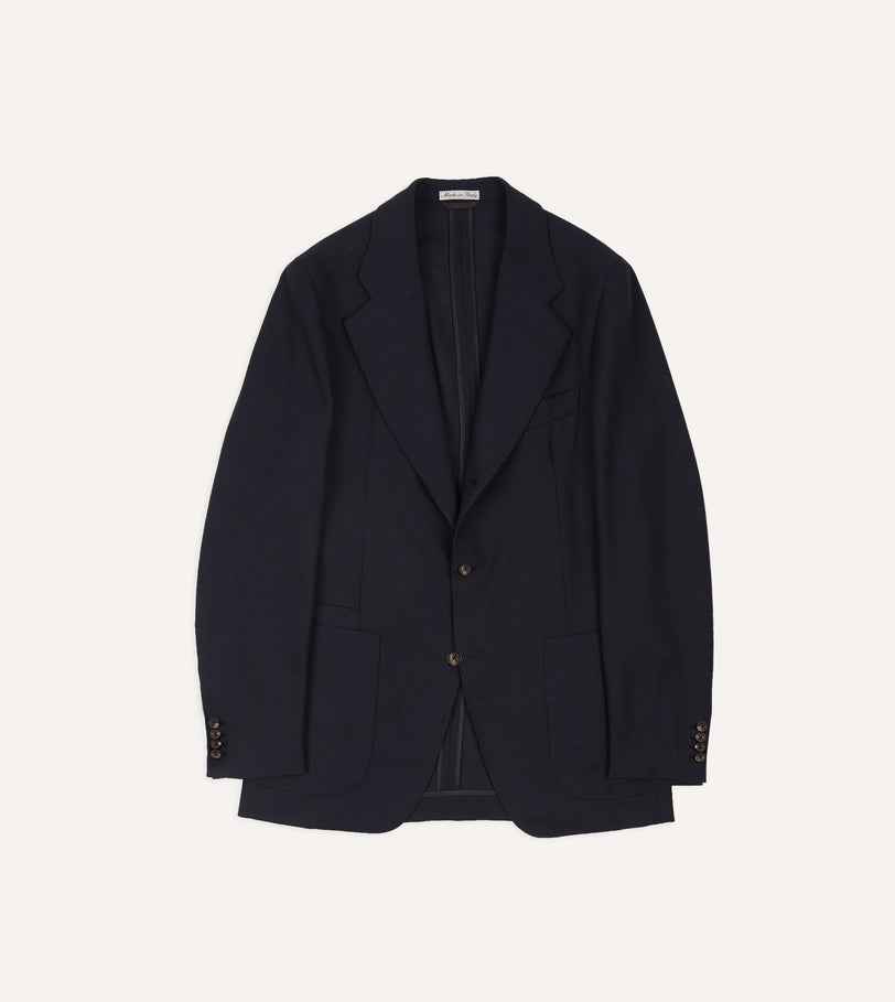 Navy Wool Open Weave Travel Blazer