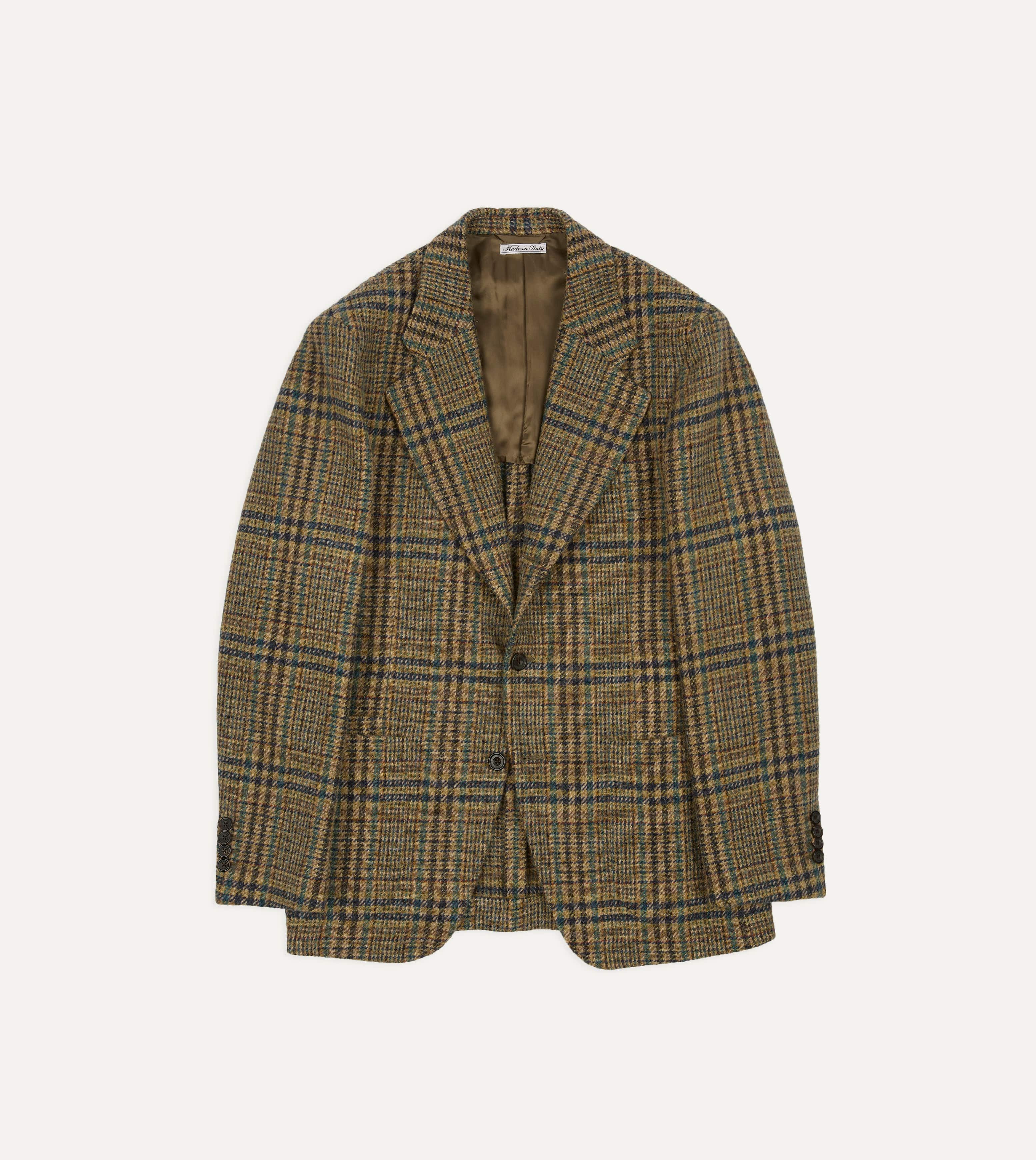 Brown and Teal Prince of Wales Check Tweed Blazer