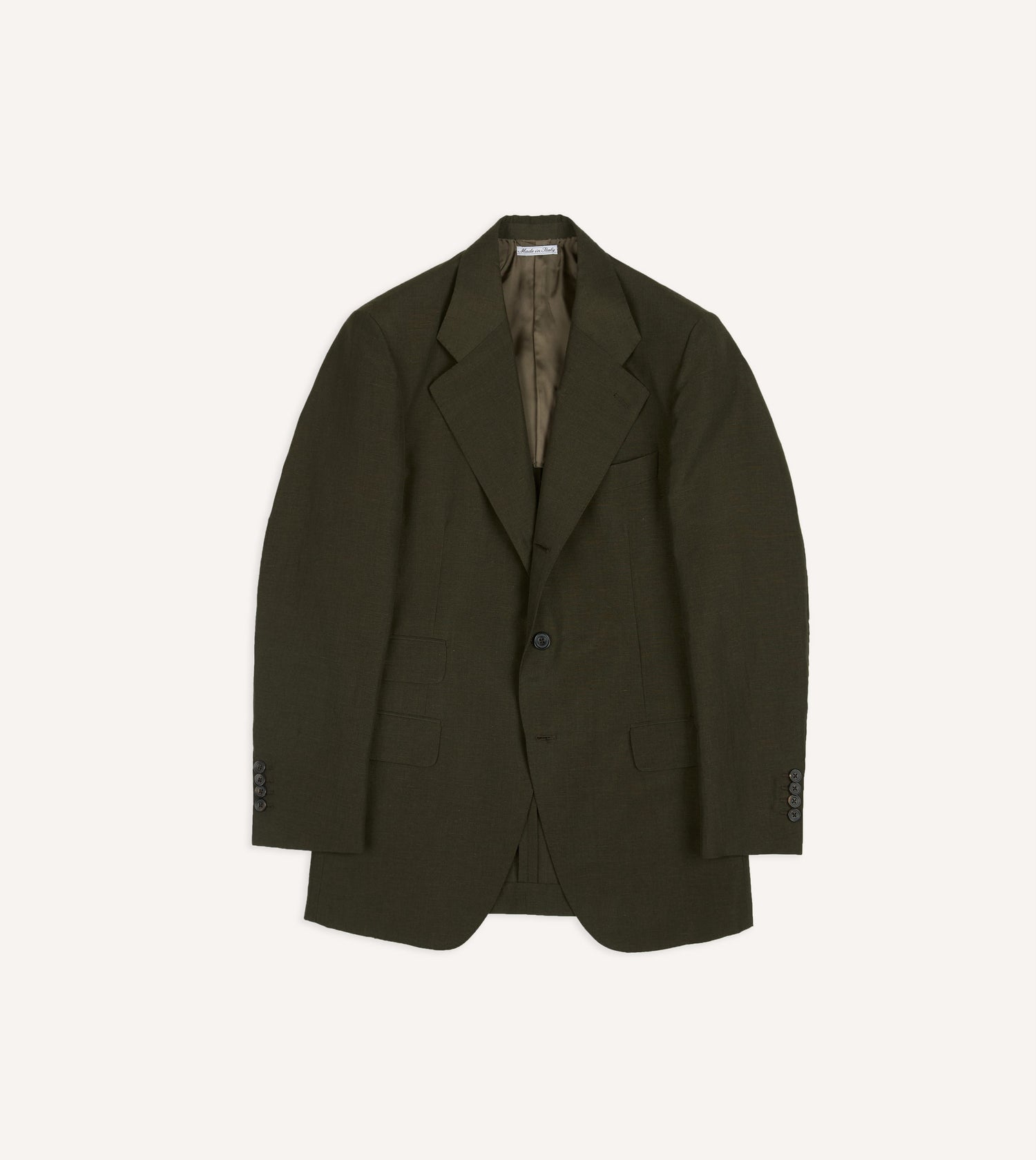 Khaki Green Linen-Wool Tailored Jacket