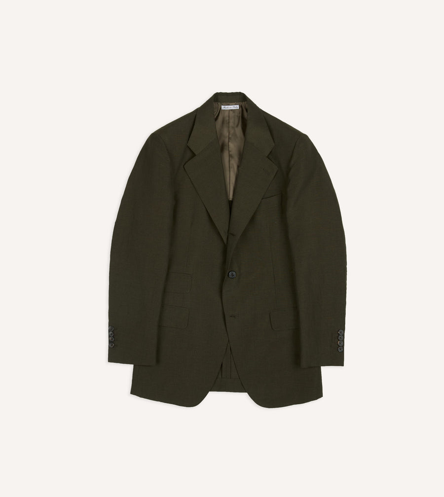 Khaki Green Linen-Wool Tailored Jacket