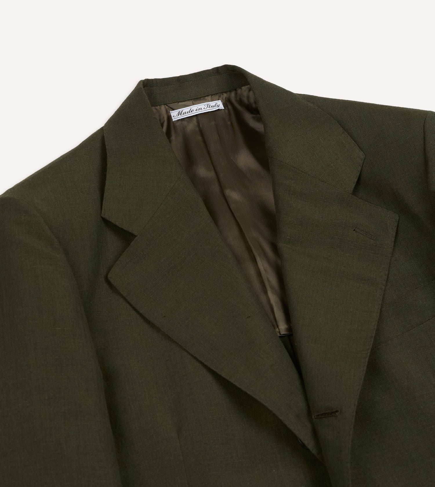 Khaki Green Linen-Wool Tailored Jacket