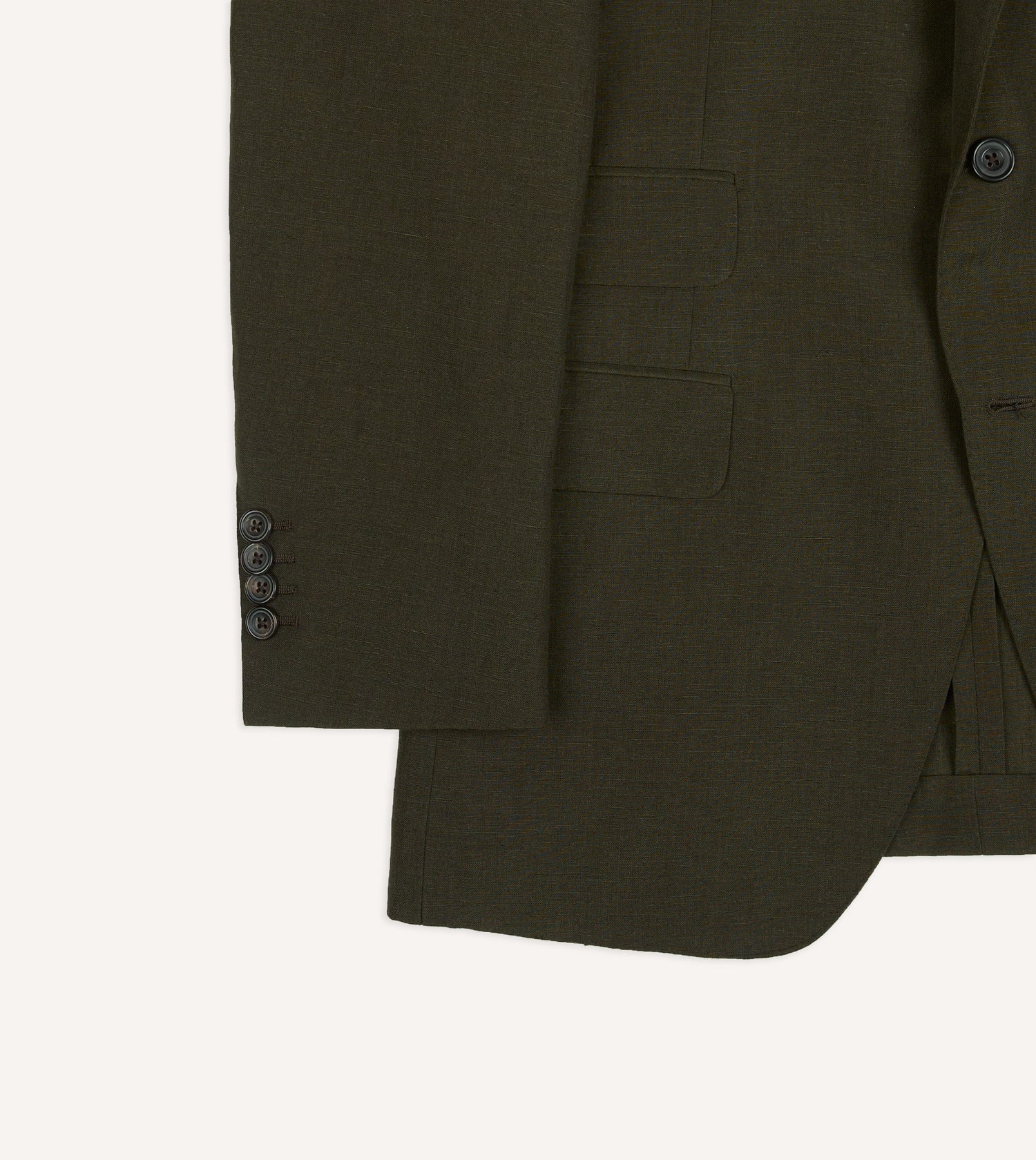 Khaki Green Linen-Wool Tailored Jacket