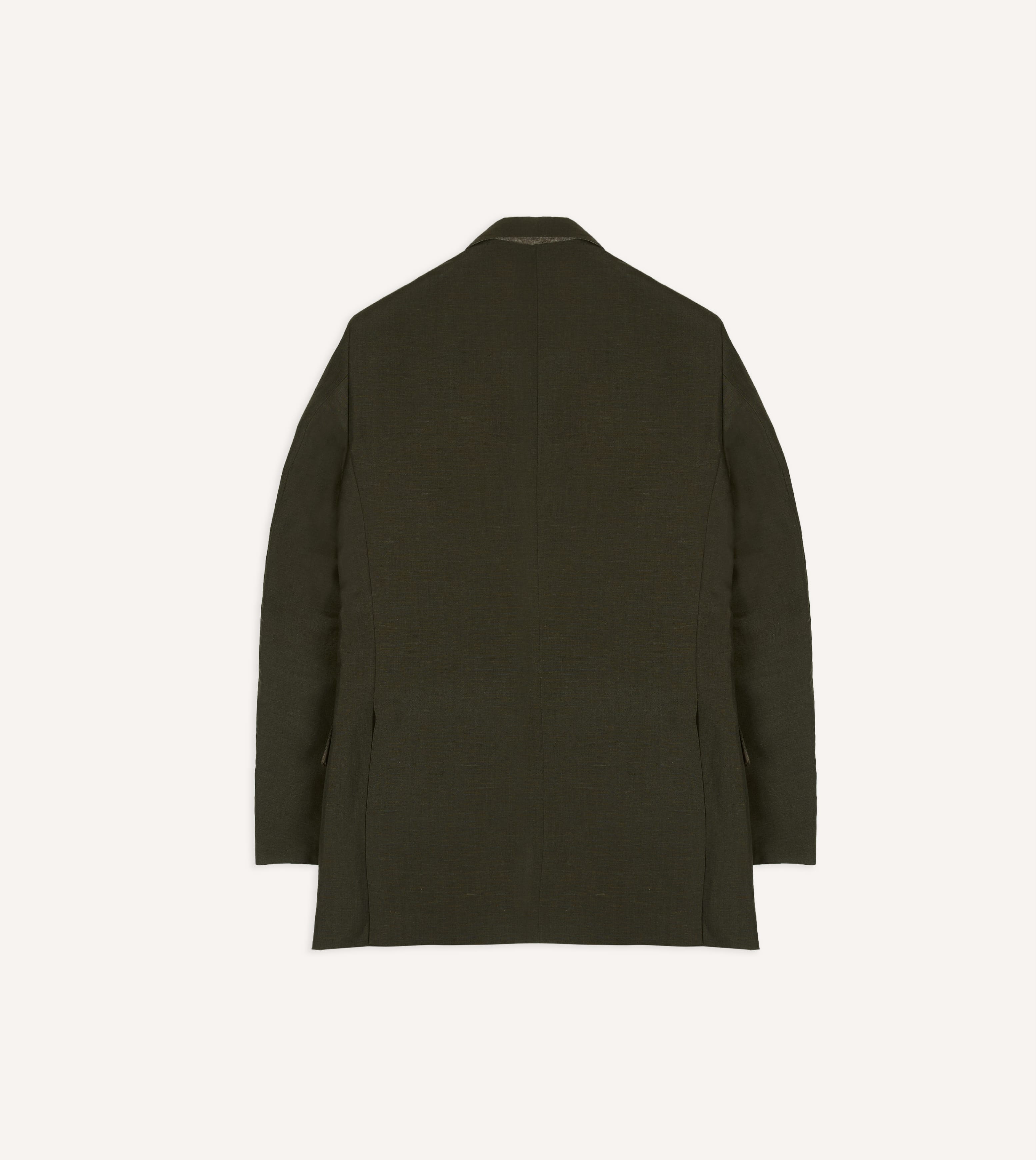 Khaki Green Linen-Wool Tailored Jacket