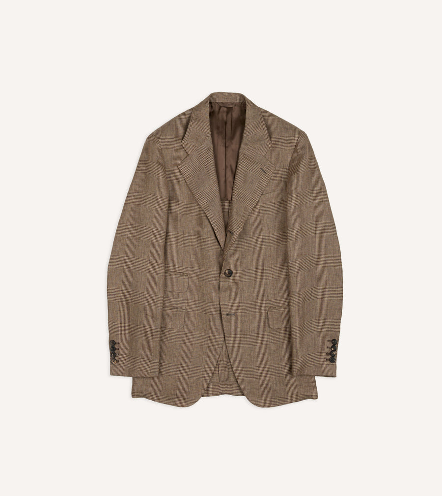 Brown Prince of Wales Check Linen Tailored Jacket