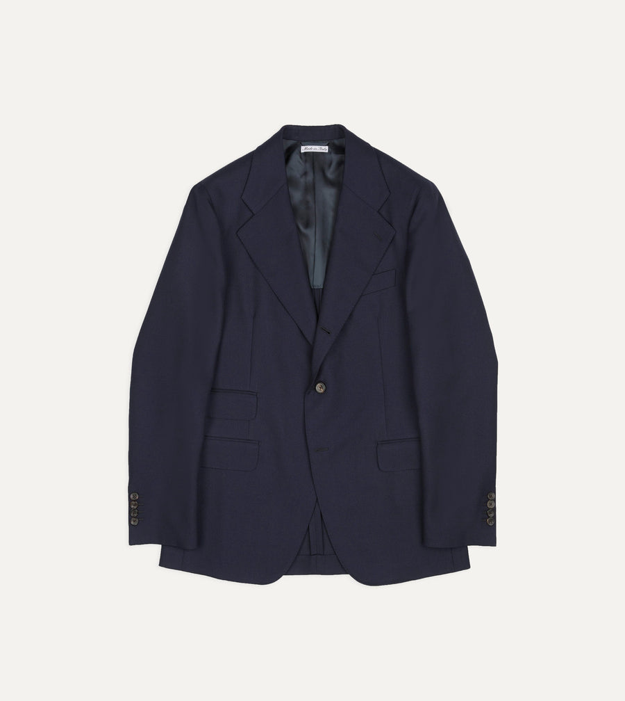 Navy Wool-Cotton Twill Tailored Jacket