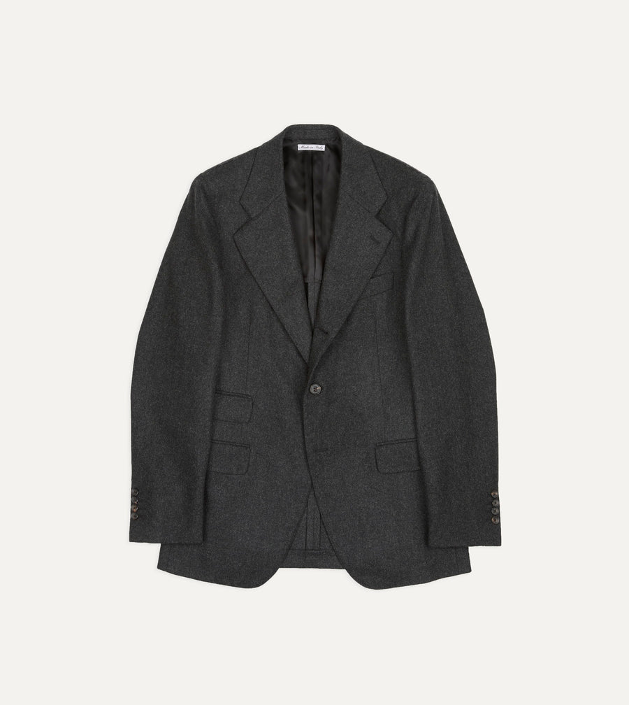 Charcoal Wool Flannel Tailored Jacket