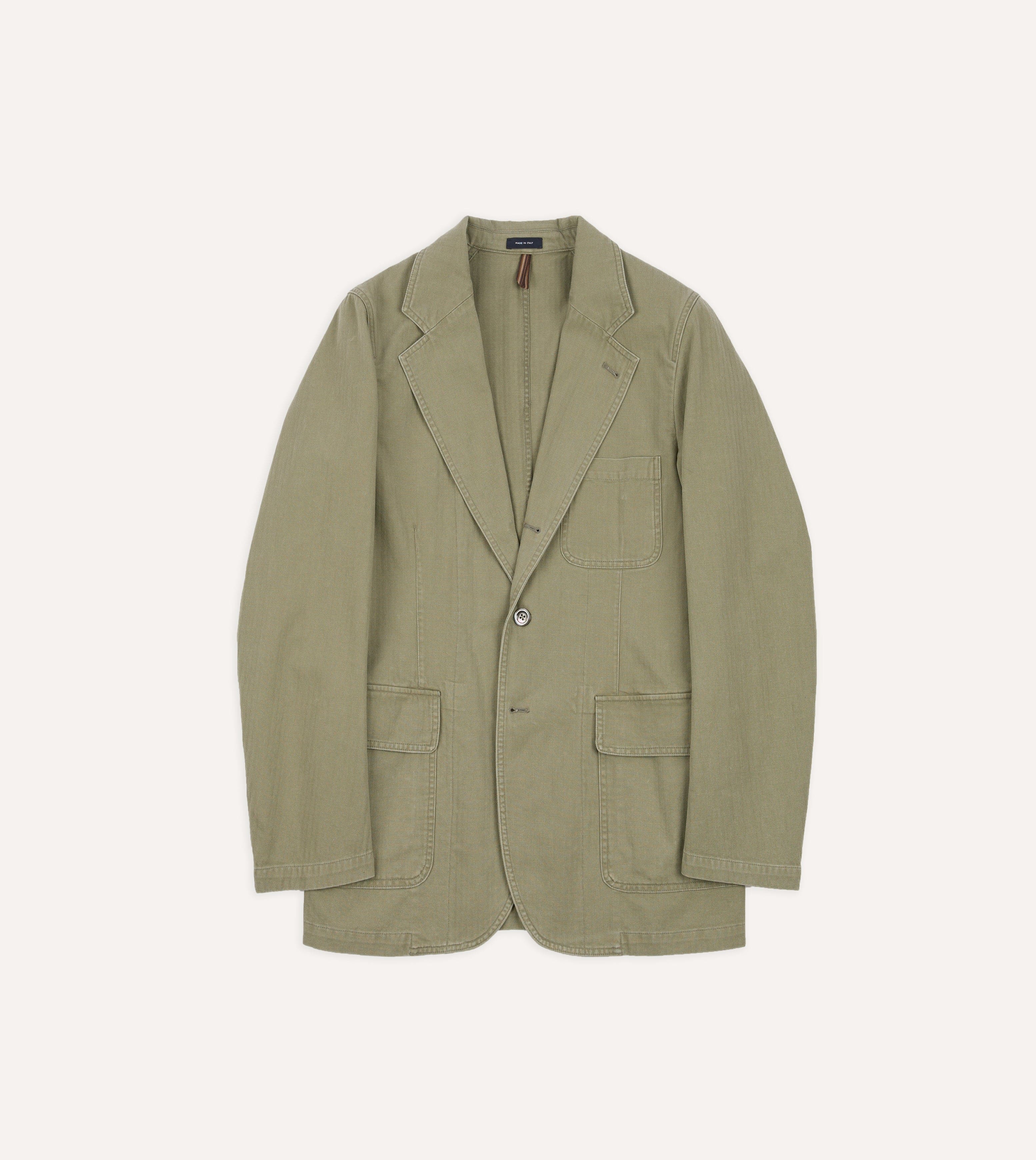 Olive Herringbone Twill Cotton Games Blazer Mk. I – Drakes