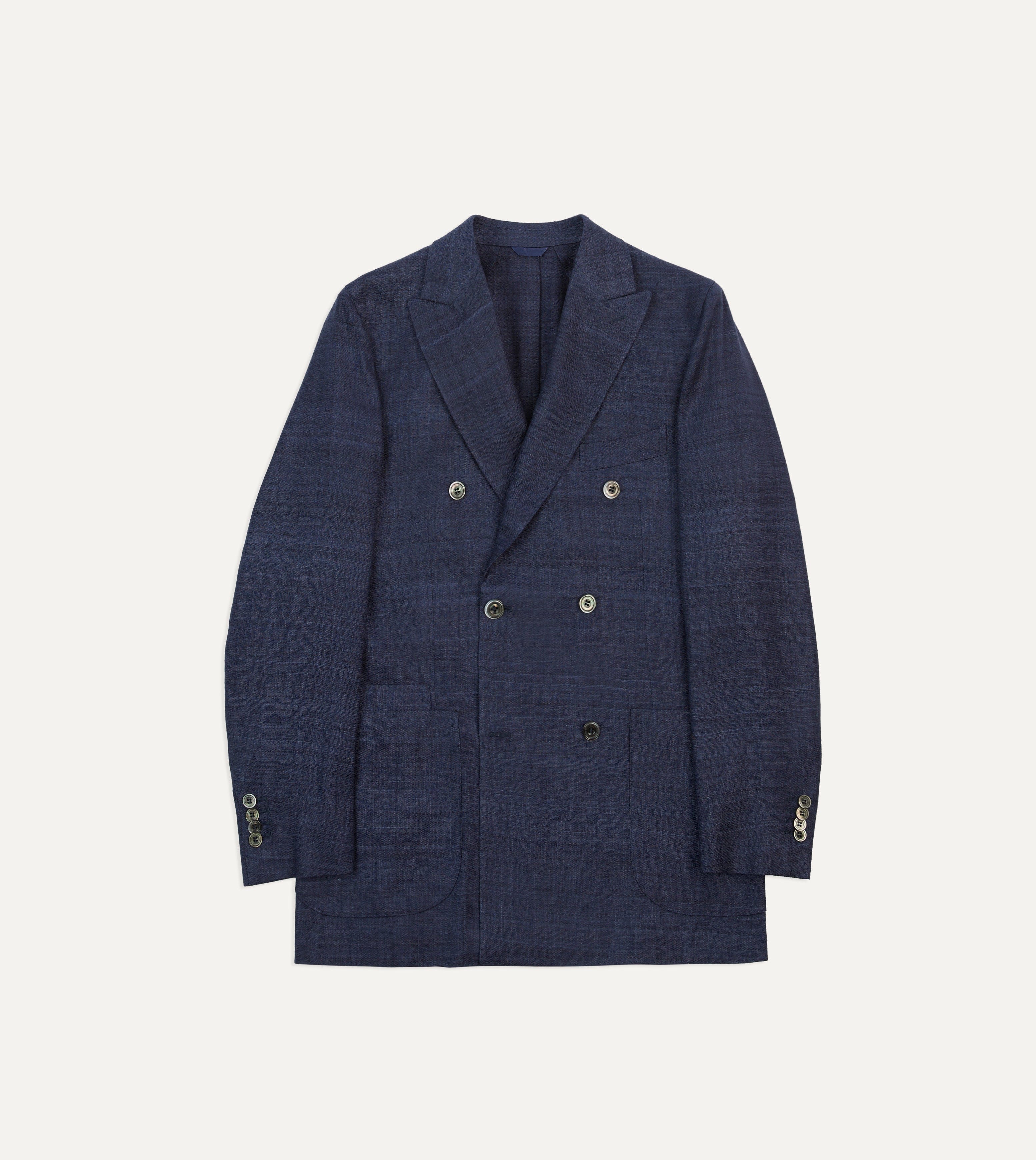 Navy Tussah Silk Double-Breasted Tailored Jacket