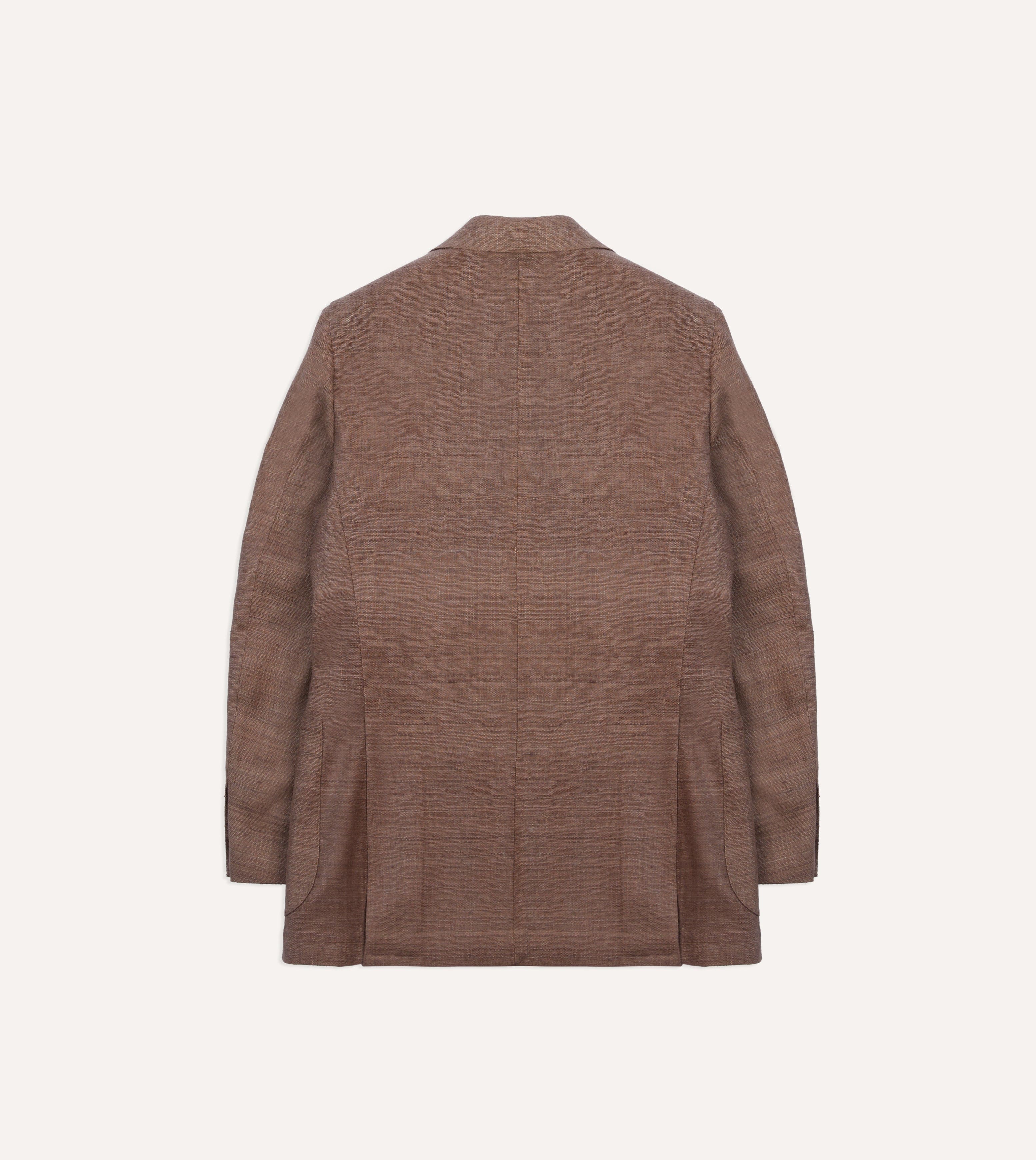 Brown Tussah Silk Double-Breasted Tailored Jacket