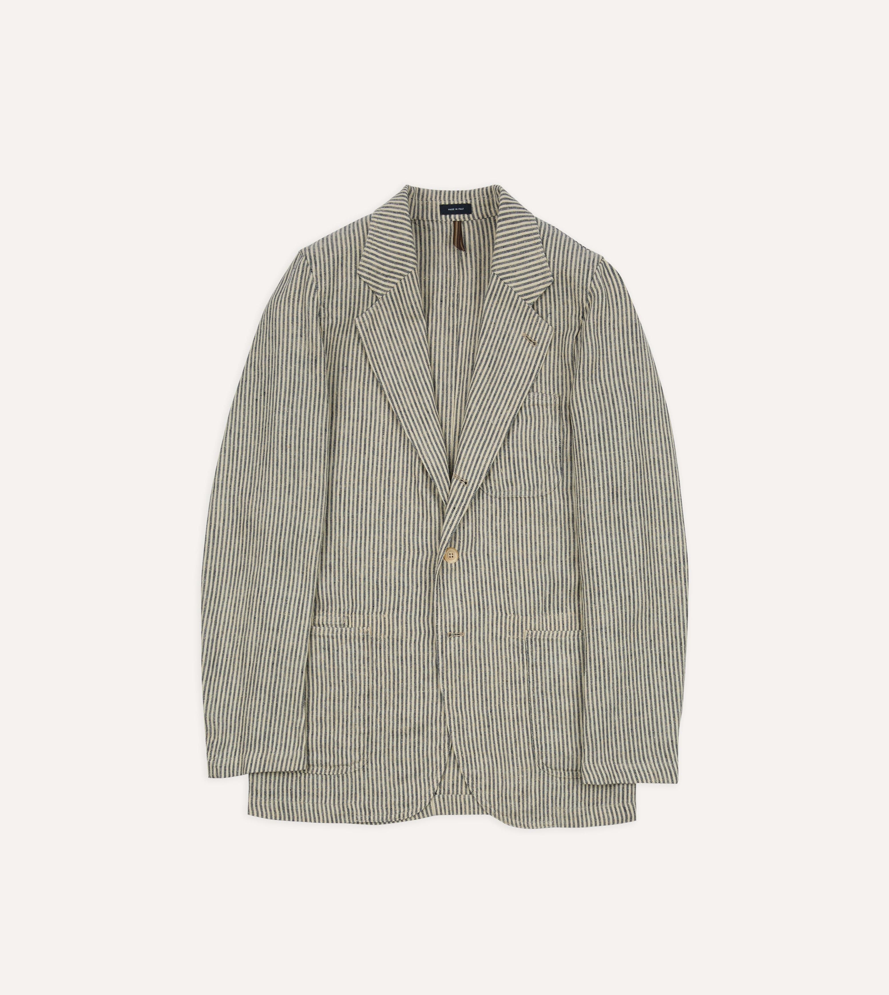Navy and Ecru Stripe Oxford Linen Games Blazer Mk. IV – Drakes