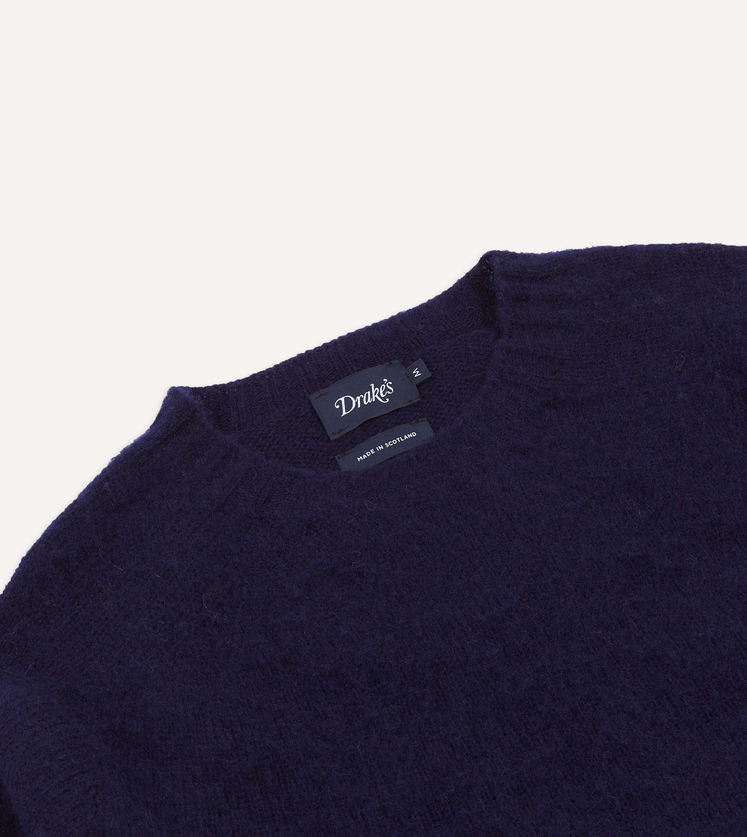 Navy Brushed Shetland Crew Neck Jumper – Drakes