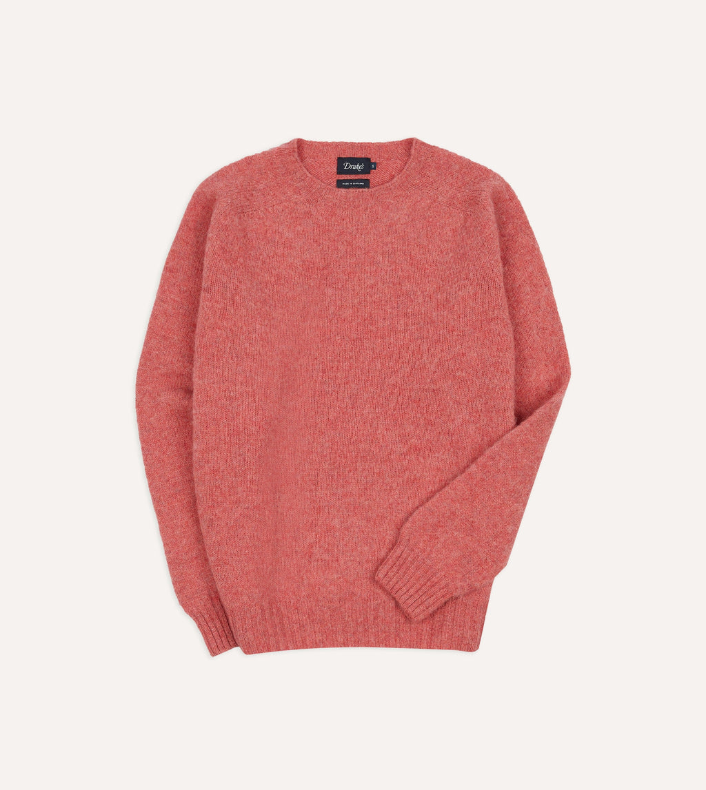 Pink Brushed Shetland Crew Neck Jumper – Drakes