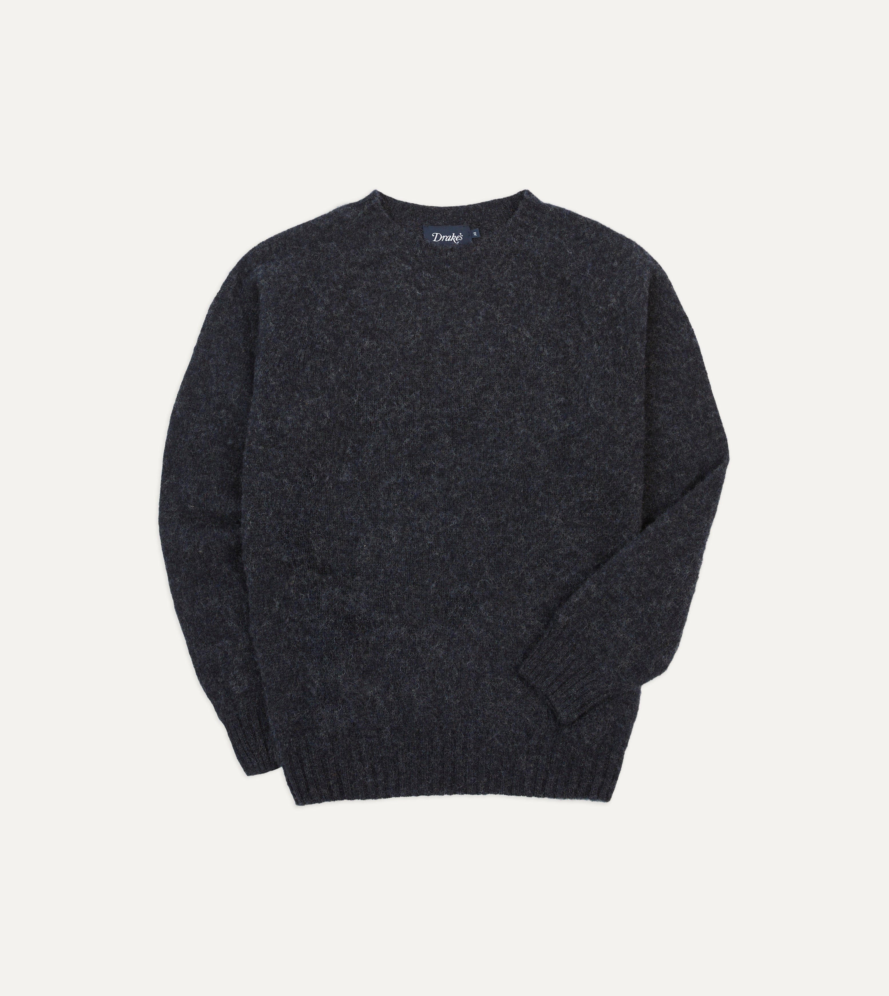 Dark Grey Brushed Shetland Crew Neck Jumper