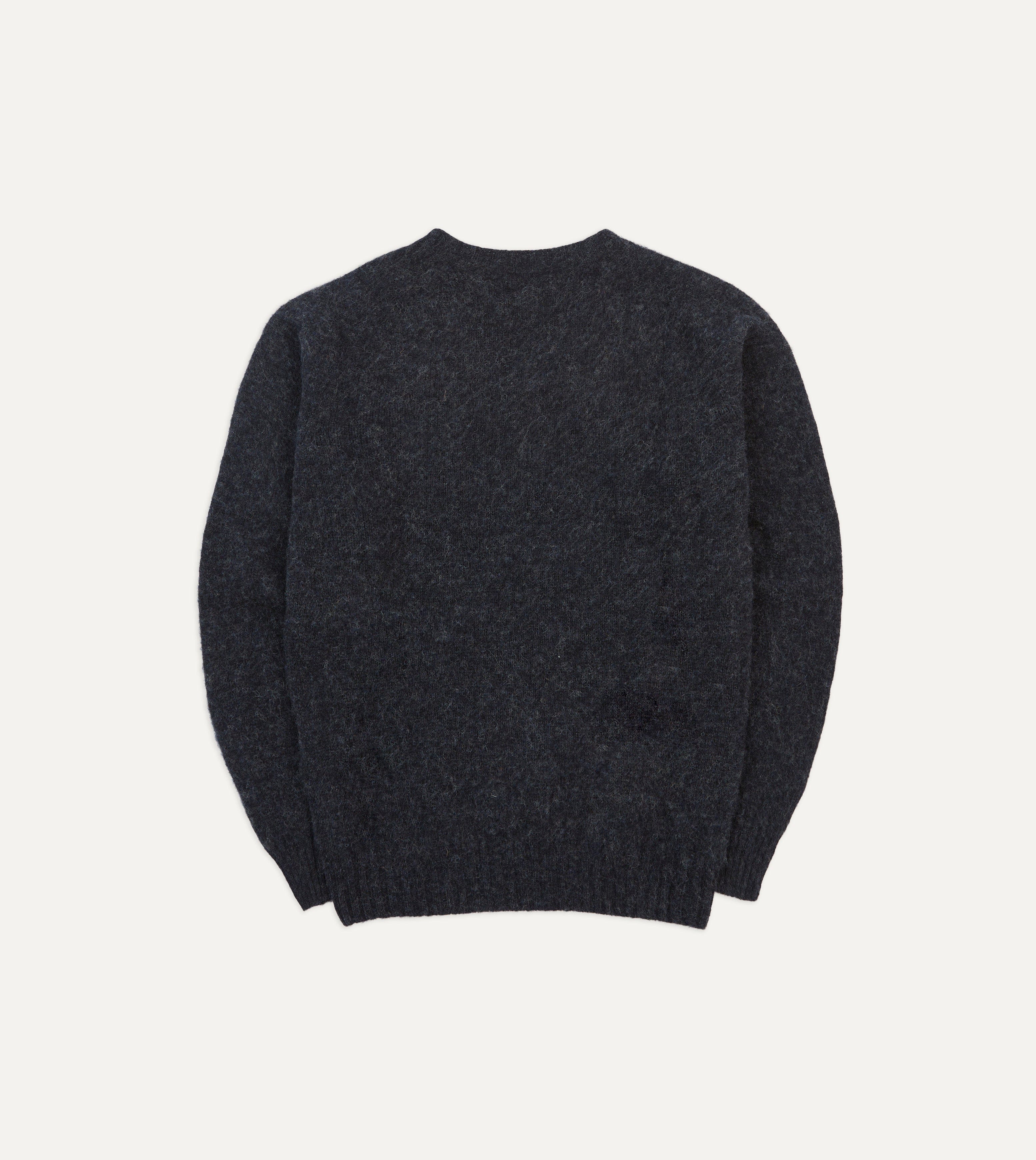 Dark Grey Brushed Shetland Crew Neck Jumper