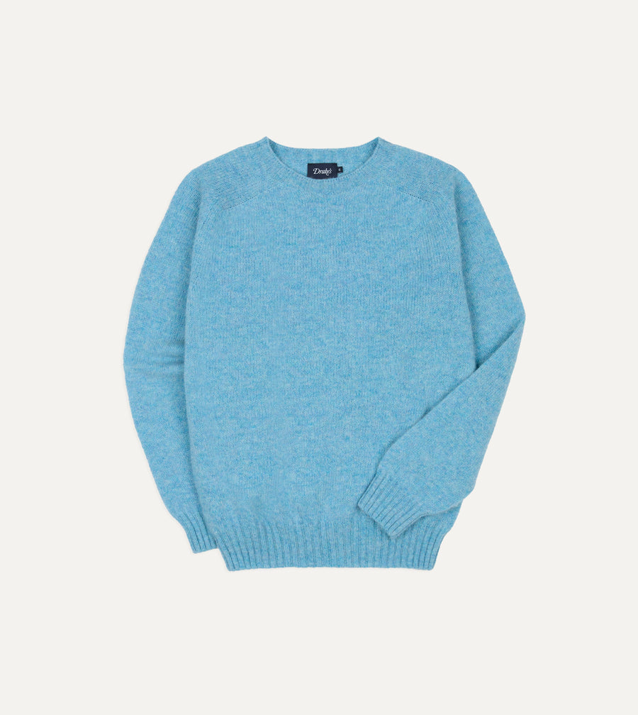 Sky Blue Brushed Shetland Crew Neck Jumper