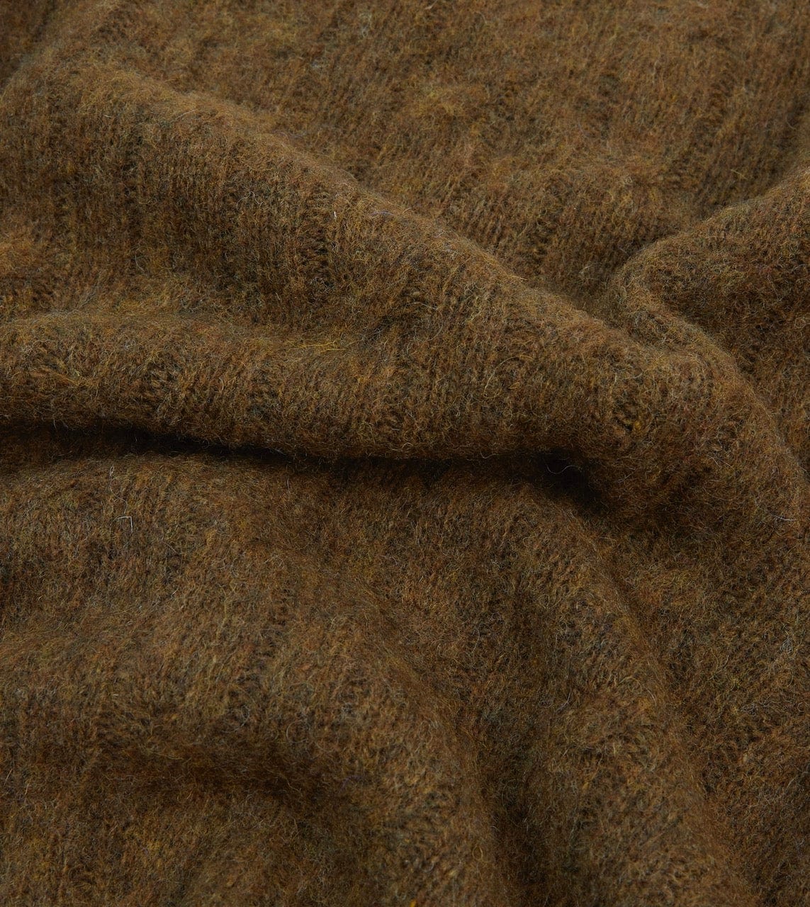 Olive Brushed Cable Knit Shetland Crew Neck Jumper