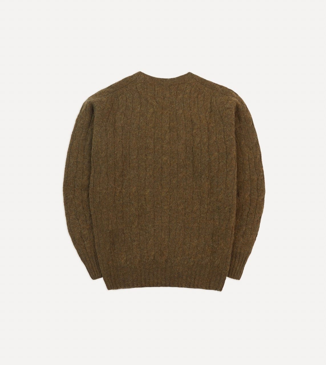 Olive Brushed Cable Knit Shetland Crew Neck Jumper