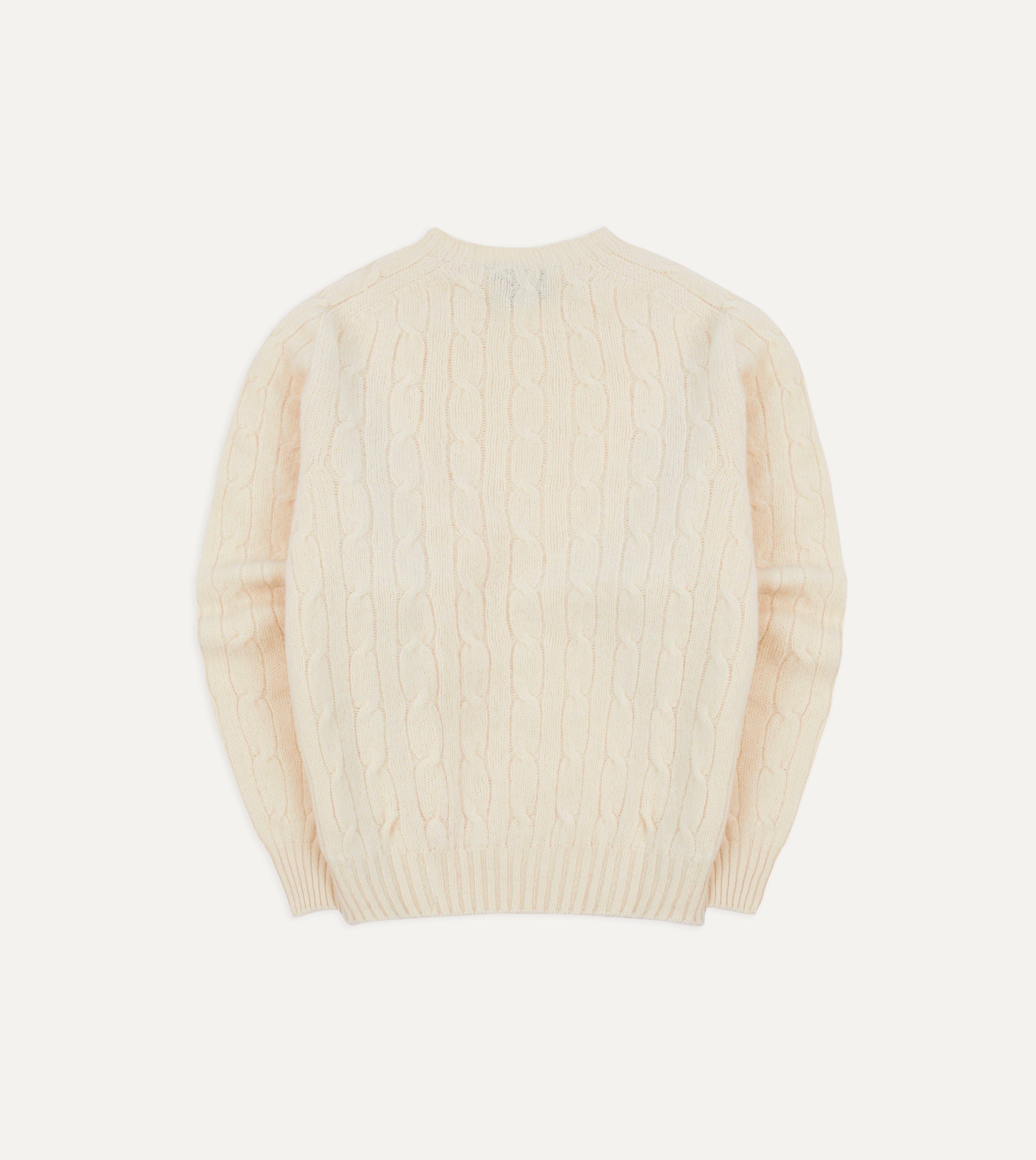 Ecru Brushed Shetland Cable Knit Crew Neck Jumper