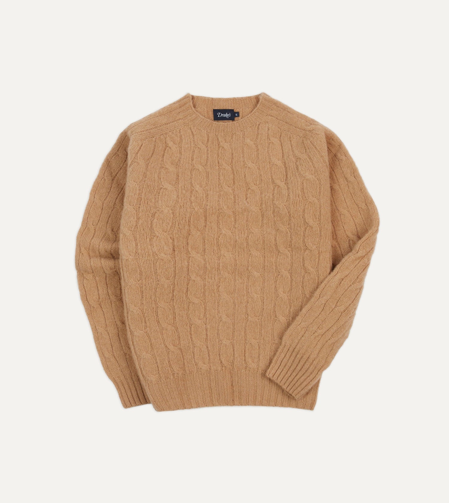 Wheat Brushed Shetland Cable Knit Crew Neck Jumper – Drakes