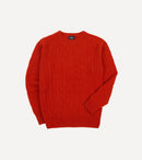 Red Brushed Cable Knit Shetland Crew Neck Jumper