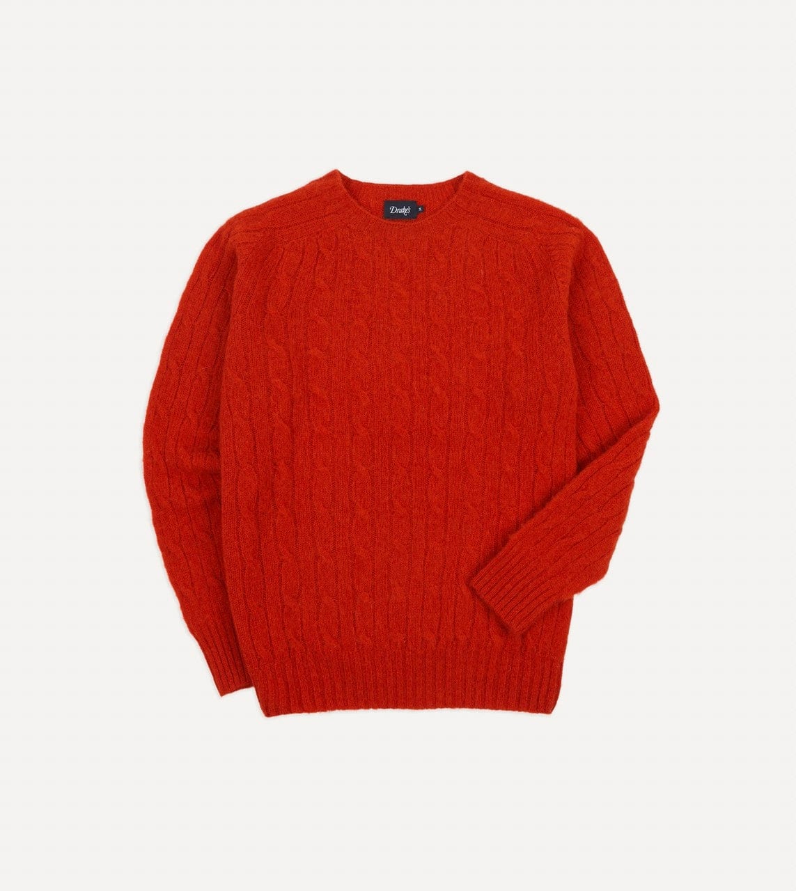 Red Brushed Cable Knit Shetland Crew Neck Jumper
