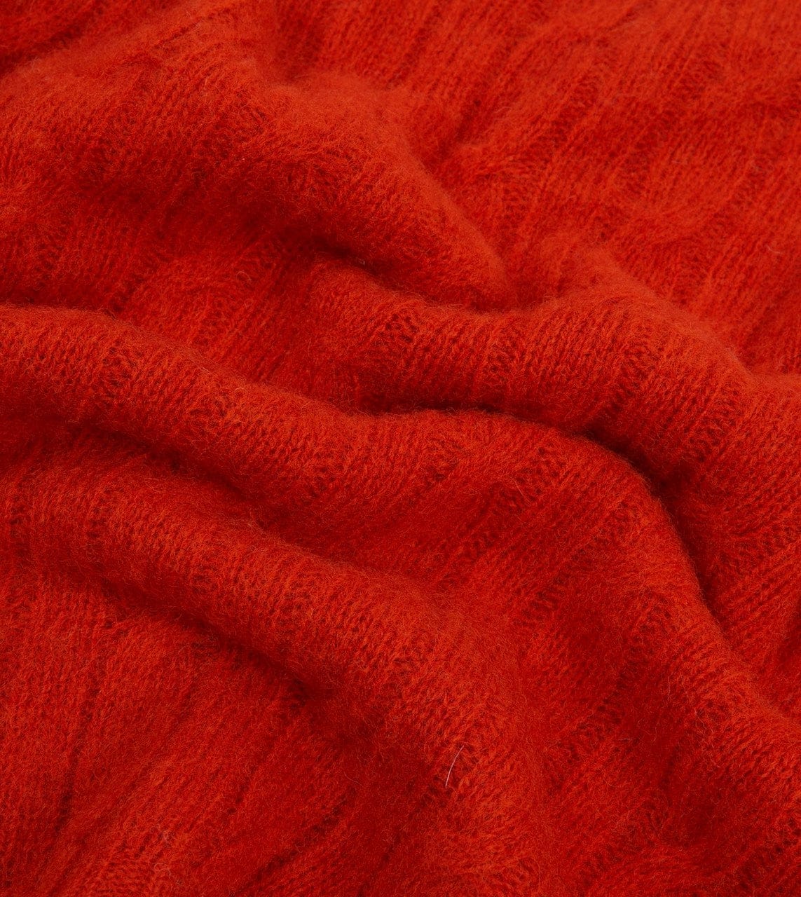 Red Brushed Cable Knit Shetland Crew Neck Jumper