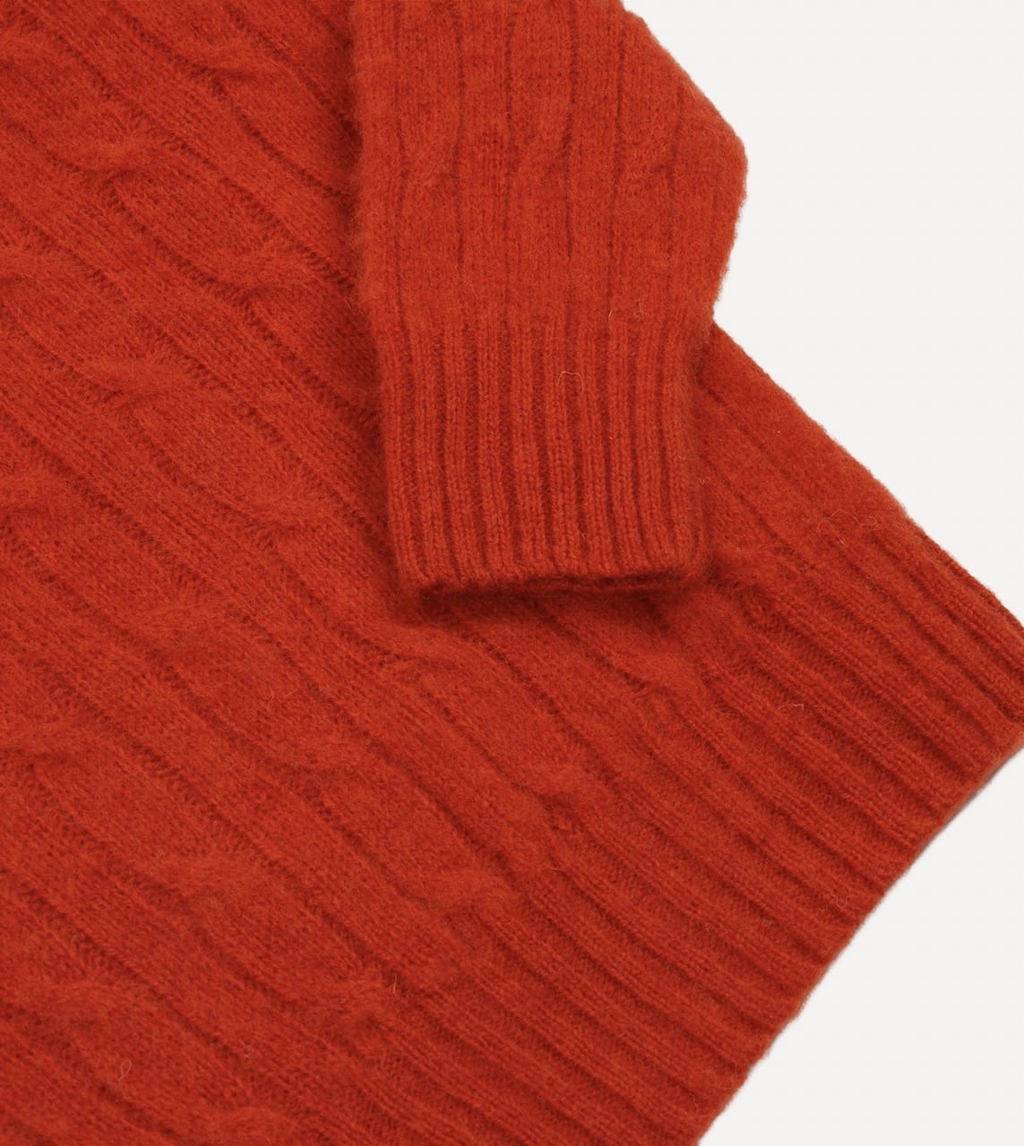 Red Brushed Cable Knit Shetland Crew Neck Jumper