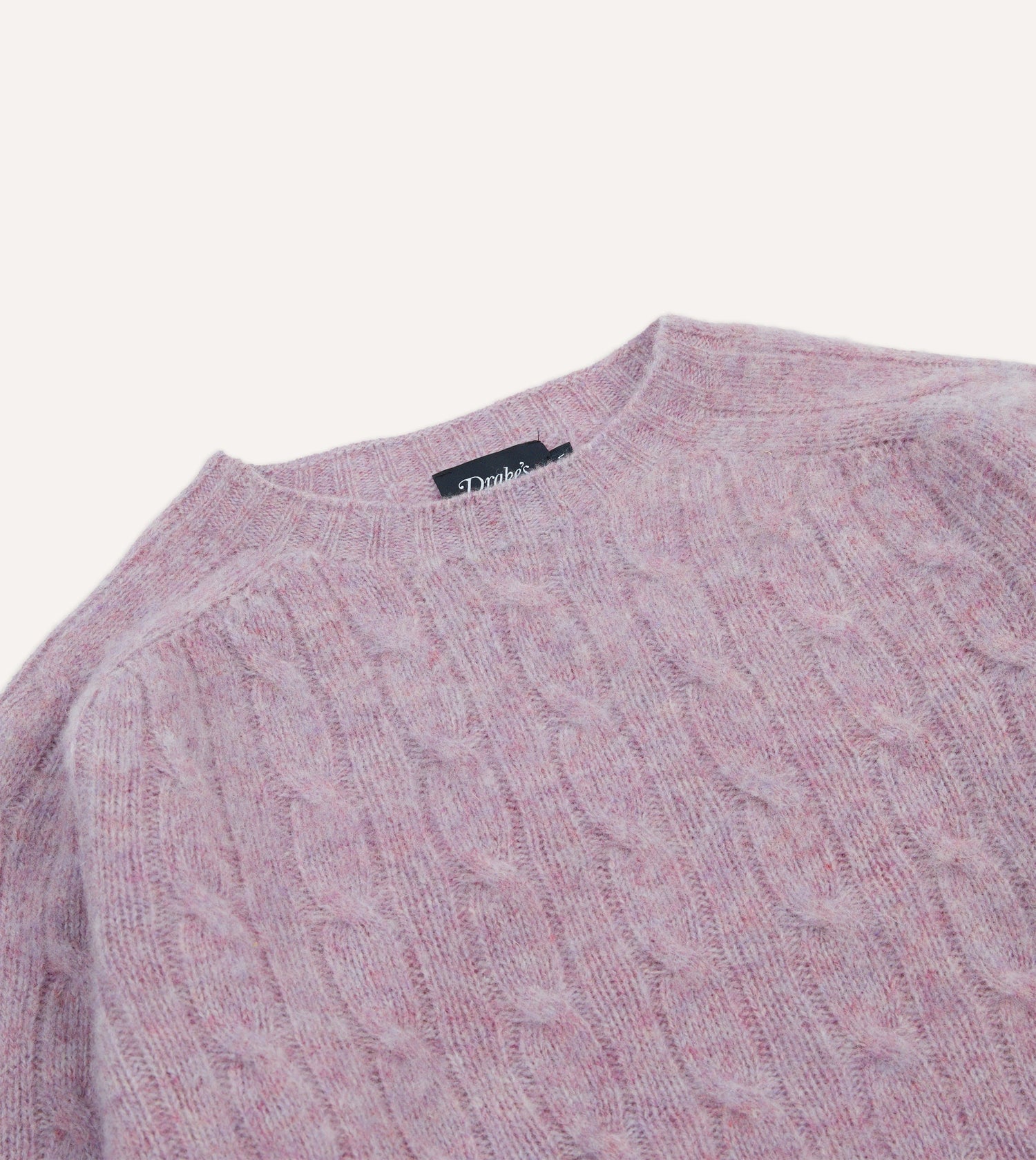 Lilac Brushed Cable Knit Shetland Crew Neck Jumper