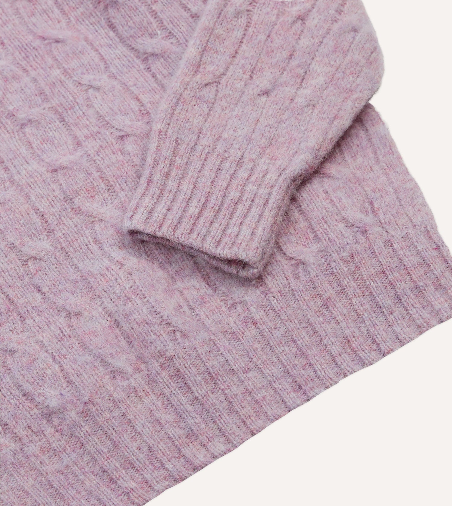 Lilac Brushed Cable Knit Shetland Crew Neck Jumper