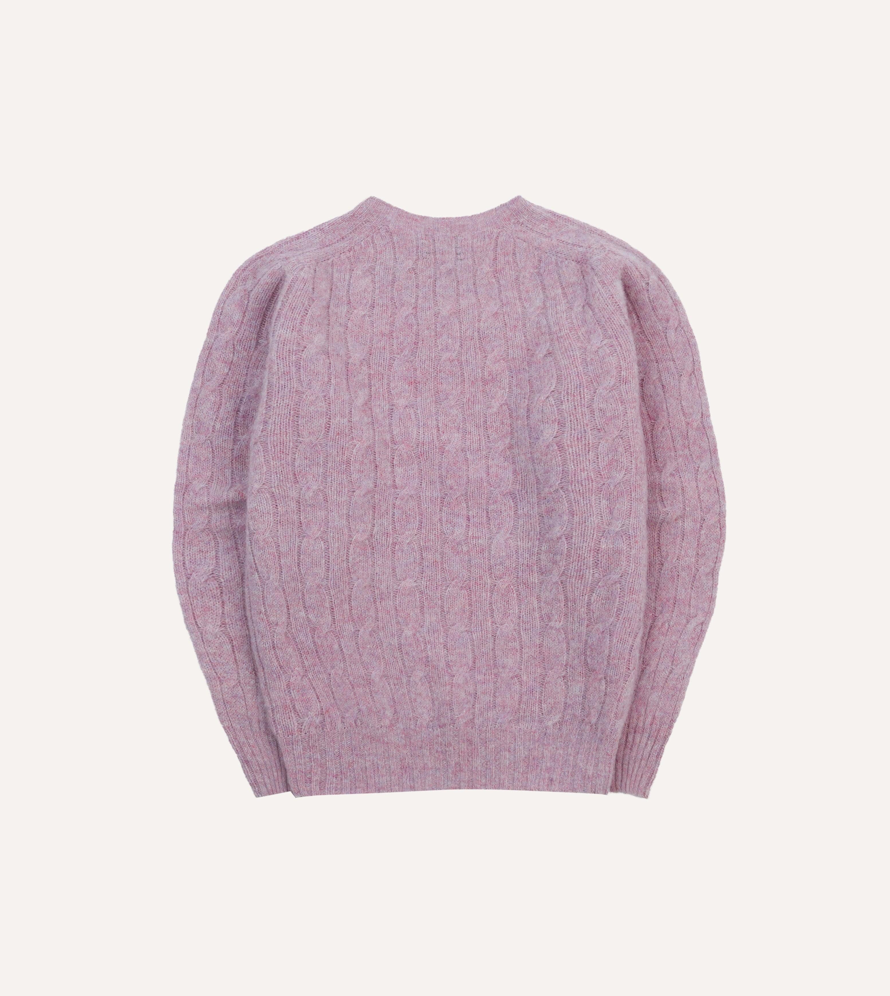 Lilac Brushed Cable Knit Shetland Crew Neck Jumper