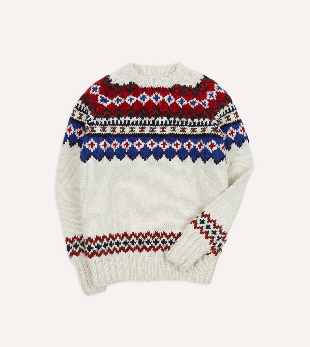 Chamula for Drake's Ecru and Red Fairisle Merino Jumper – Drakes