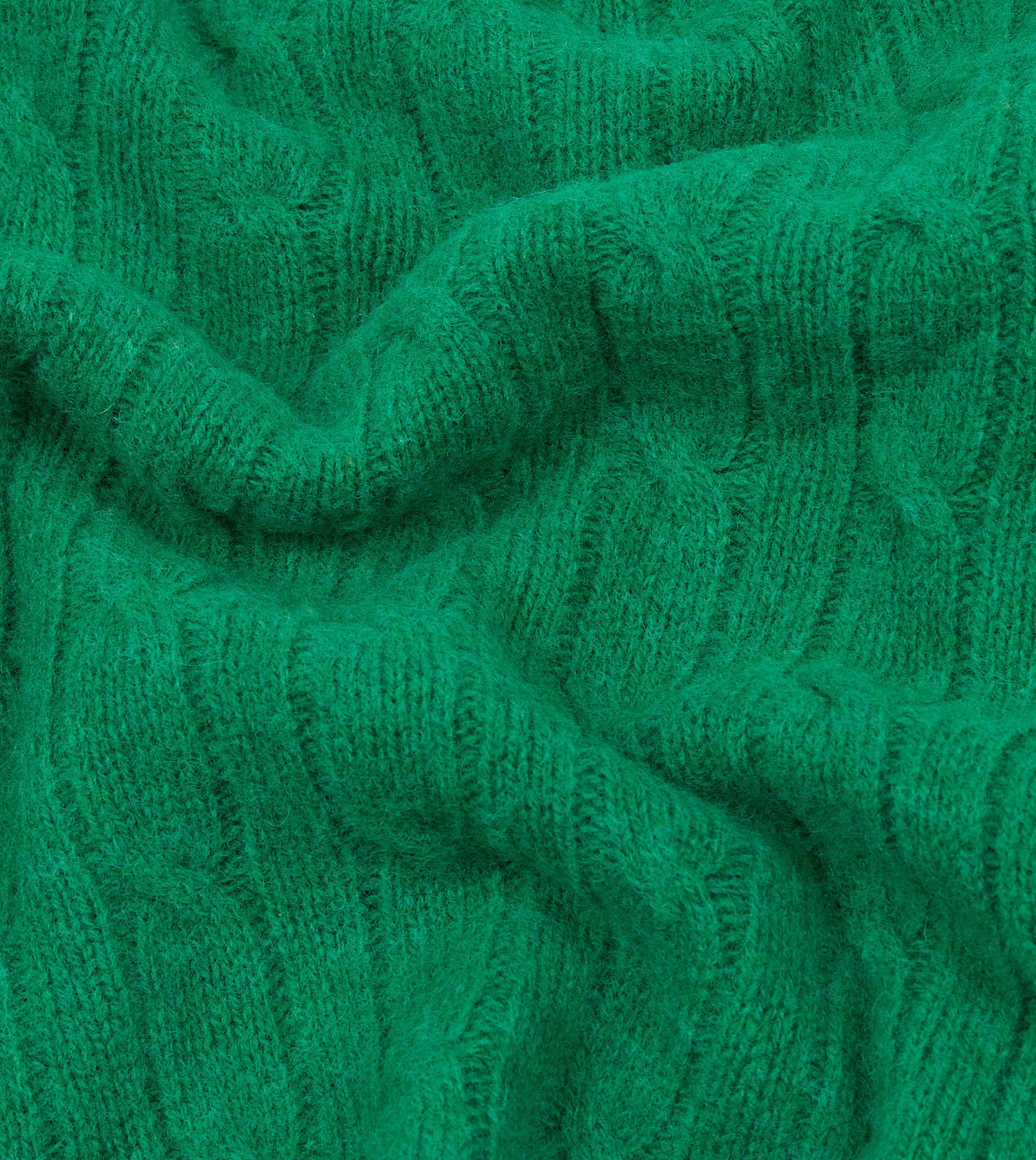 Green Brushed Shetland Cable Knit Crew Neck Jumper