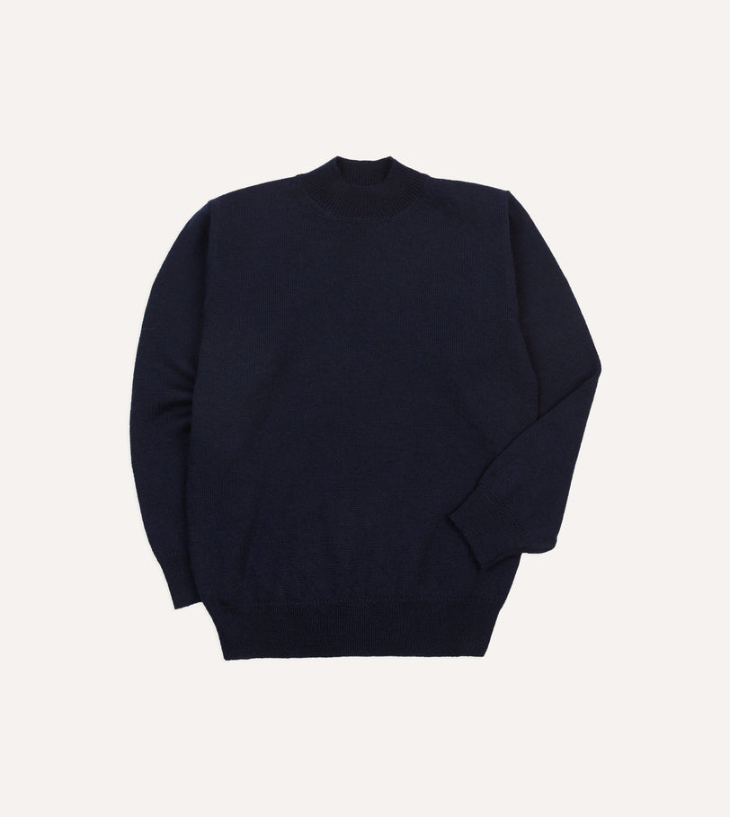 Navy Wool Mock Neck Jumper