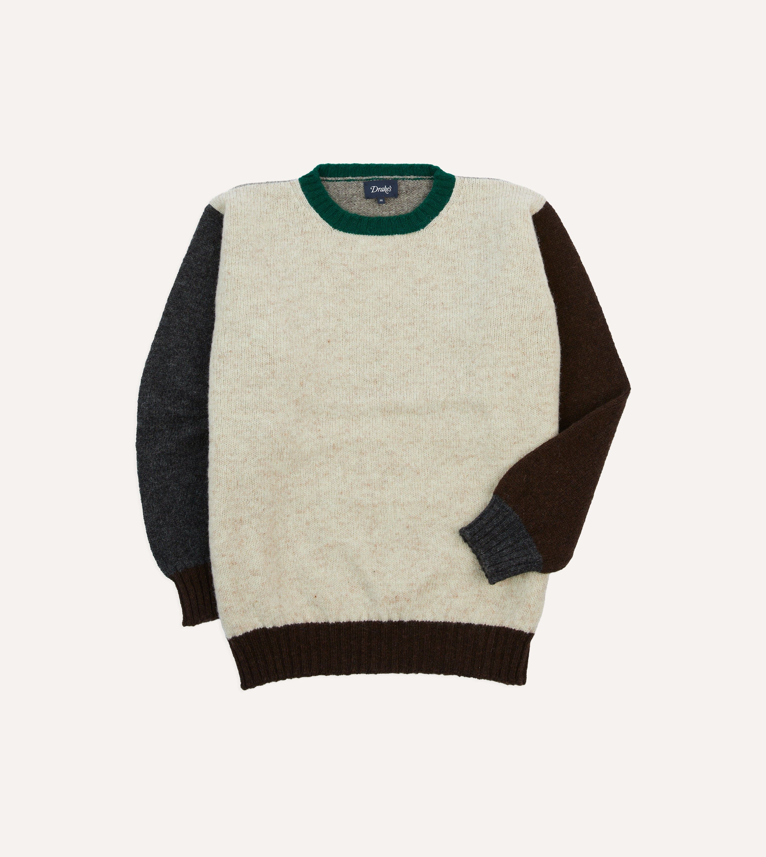 Ecru Multi Colourblock Brushed Shetland Crew Neck Jumper
