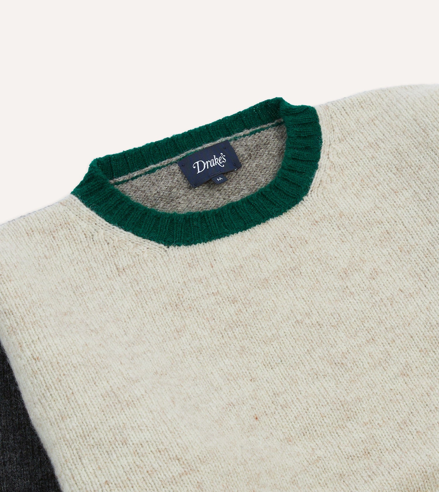 Ecru Multi Colourblock Brushed Shetland Crew Neck Jumper