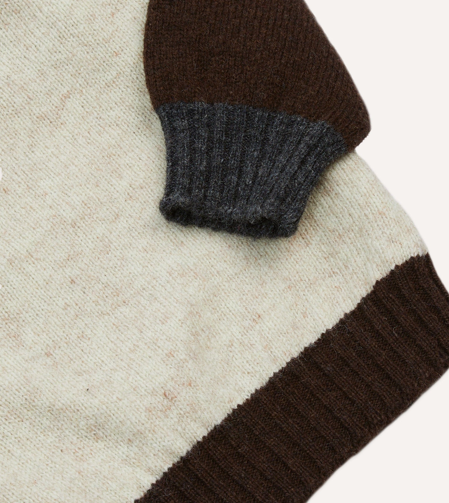 Ecru Multi Colourblock Brushed Shetland Crew Neck Jumper