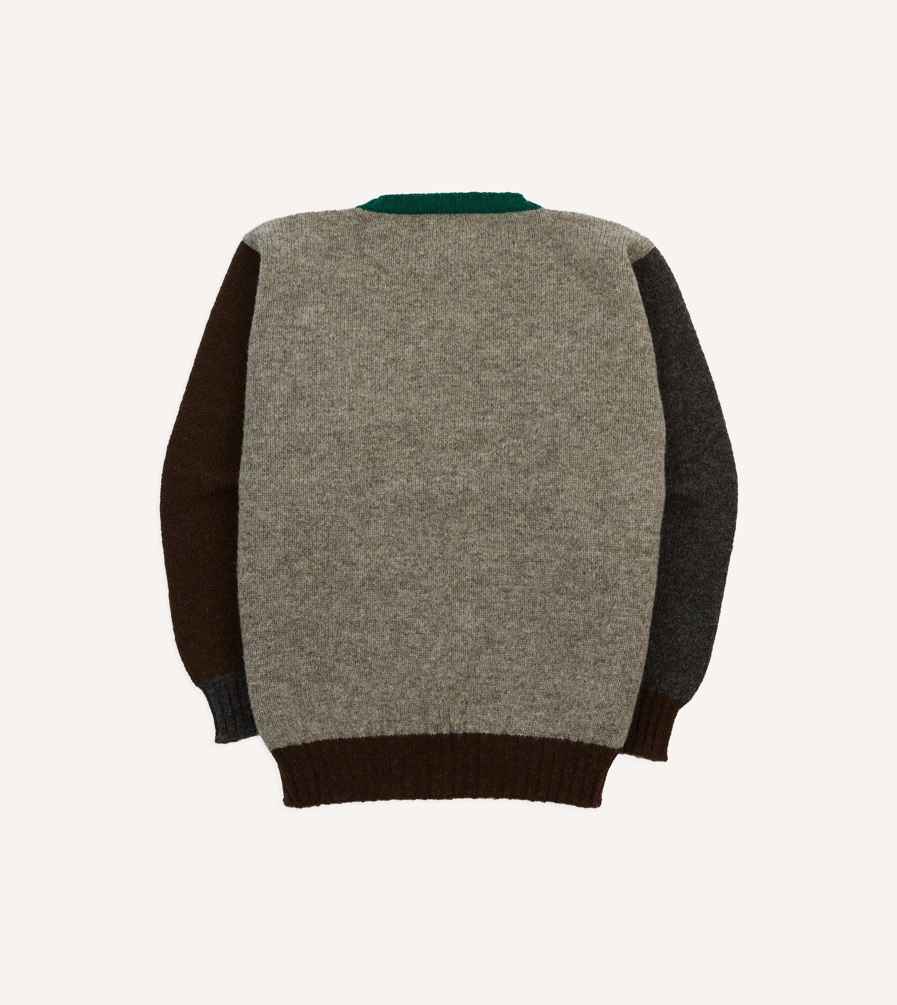 Ecru Multi Colourblock Brushed Shetland Crew Neck Jumper